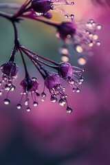 Wall Mural - Closeup of Dew Drops on Purple Flower Buds