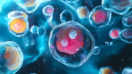 Wall Mural - Cells under microscope. Microbiology concept