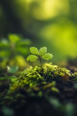 Sticker - Closeup of a small green sprout growing in the forest, symbolizing life, growth, and new beginnings