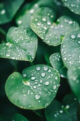 Sticker - Raindrops on Lush Green Leaves