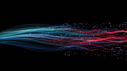Aufkleber - Abstract light trails against black background, digital data flow concept