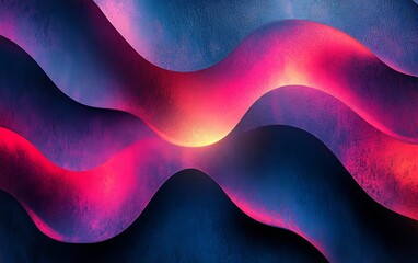 Poster - A vibrant abstract design featuring flowing waves of pink, purple, and blue, creating a dynamic visual effect with a sense of depth and movement.