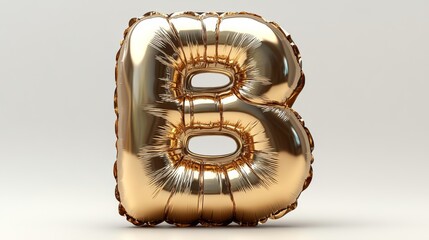 Gold balloon in the shape of letter b on a white background