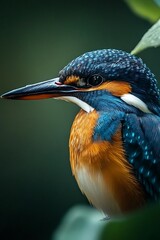 Wall Mural - close up portrait of a beautiful kingfisher bird with vibrant blue and orange feathers