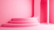 © Kakabe - A minimalist interior with pink curved walls and stairs, ideal for modern design, creative projects, or trendy background use conveys elegance and artistic flair,