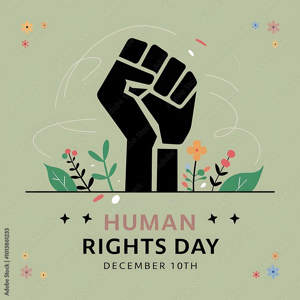 Create a Human Rights Day banner in a flat 2D style, featuring a ...