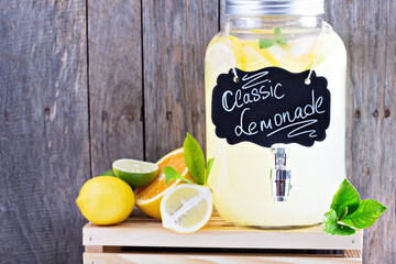 Homemade lemonade in beverage dispencer