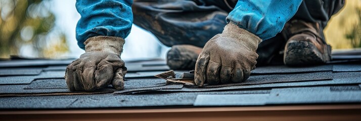 Wall Mural - handyman repairing roof