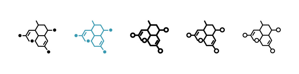 Molecule vector icon set in black and blue colors.