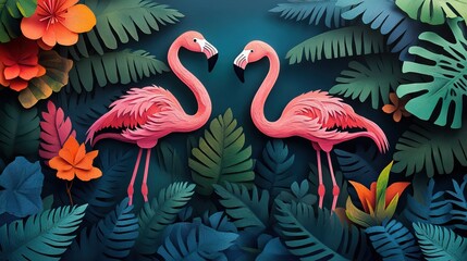 Poster - Pink Flamingos in a Serene Habitat Flamingos in a Tranquil Environment