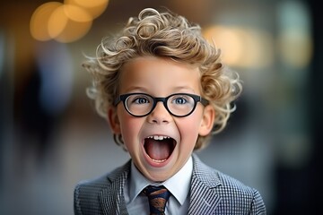 Portrait of cute little boy in eyeglasses, indoor shot