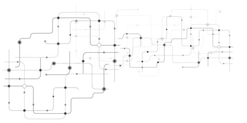 Leinwandbilder - Vectors White Abstract geometric dots and lines connection circuit concept. Global communication technology background design