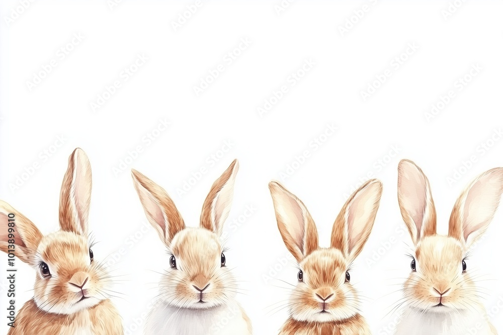 Cute watercolor rabbits on white background Stock Illustration | Adobe ...