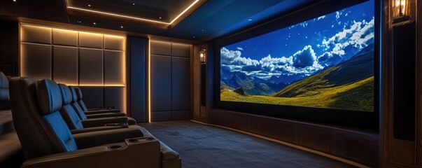 Wall Mural - a luxury home theater design showroom with the latest in audio-visual technology, custom seating sol