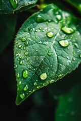 Wall Mural - Close up of Water Droplets on Green Leaf