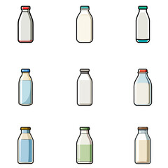 set of milk bottle vector design, bottle, wine, alcohol, glass, vector, drink, beer, bar, set, icon, illustration, silhouette, bottles, vodka, champagne, beverage, whiskey, design, collection