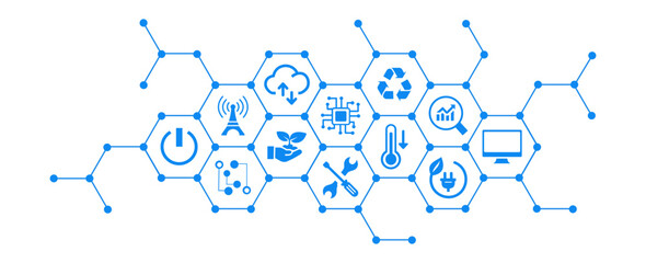 Wall Mural - green computing green it connected icon concept: environmentally sustainable ict, recycling, cloud c