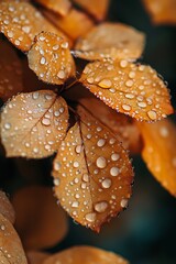 Wall Mural - Closeup of Dew Drops on Autumn Leaves