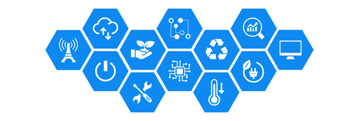 Wall Mural - green computing green it connected icon concept: environmentally sustainable ict, recycling, cloud c