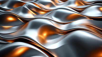 Wall Mural - metallic waves shimmer under warm light, creating an abstract texture in a captivating display of re