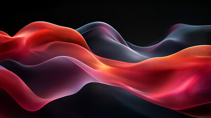 Wall Mural - Abstract waves of red and black flow smoothly against a dark background, creating dynamic movement and depth