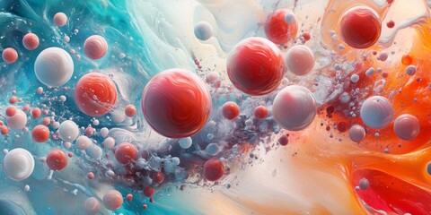 Poster - Brownian Motion Representation: Depict the concept of Brownian motion at the molecular level, highlighting the random movement of particles in a fluid.