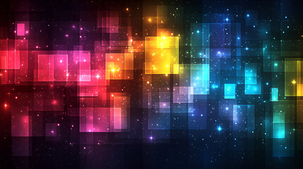 Wall Mural - colorful abstract light patterns with bright squares against a cosmic background at night