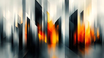 Wall Mural - abstract urban landscape with dynamic colors reflecting lights and fire at dusk, capturing a city in