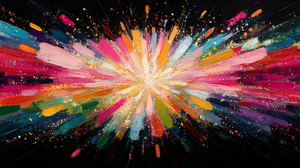 Wall Mural - vibrant abstract explosion of color radiating from the center against a black background, showcasing