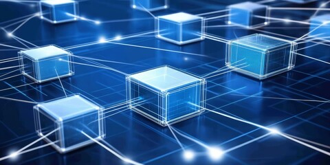 Poster - Blockchain Visualization: Create an image showing a digital chain of blocks interconnected, symbolizing the structure of blockchain technology.