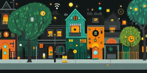 Poster - IoT Network Diagram: Illustrate a visual diagram showing interconnected IoT devices, such as wearables, appliances, and sensors in a home environment.