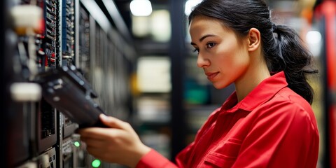 Poster - Firewall Configuration: Illustrate a technician configuring a firewall in a server room, emphasizing network security measures.