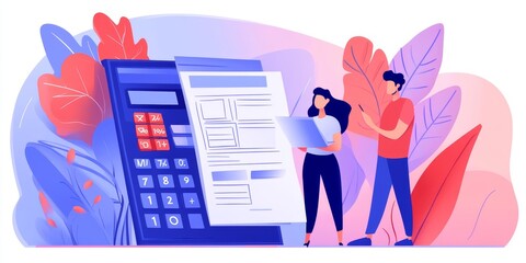 Aufkleber - Tax Filing Process: Create an image of an accountant assisting a client with tax preparation, surrounded by forms, calculators, and financial documents.