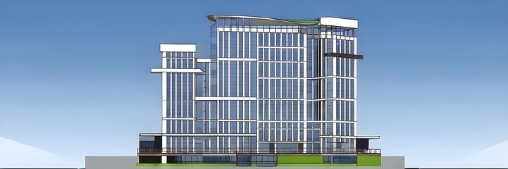 Three dimensional rendering of a modern office building, AI generated