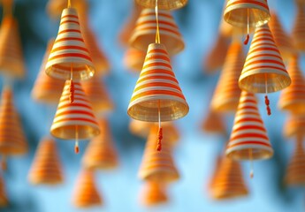 Vibrant bells sway gently in the breeze, adding a cheerful touch to the outdoor space with their striking orange and white stripes