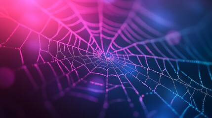 A spider web with colorful bokeh in the background.