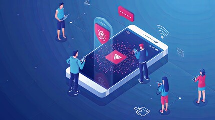 Fototapete - Users interact with smartphones displaying emergency alerts about network protection and virus threats, highlighting cybersecurity awareness. Generative AI