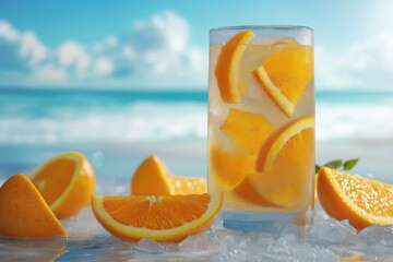 Wall Mural - a drink with orange slices on the beach