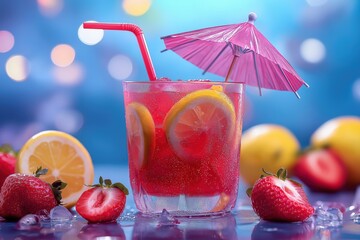 Wall Mural - a drink with a straw and a pink umbrella