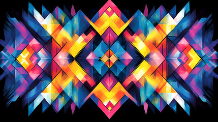 Wall Mural - colorful abstract geometric pattern with vibrant shapes and hues on a black background at night