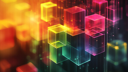 Wall Mural - vibrant abstract design featuring colorful translucent cubes against a dark background illuminated b