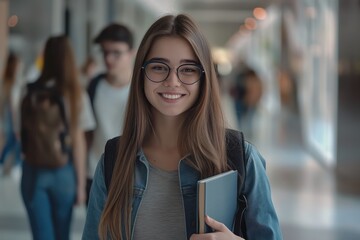 Poster - a student girl with glasses and books in her hands