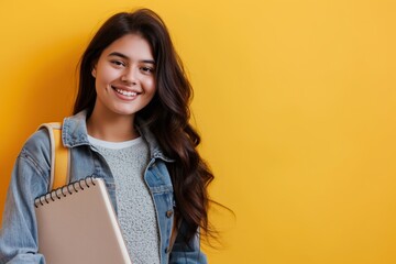 Sticker - a smiling girl holding a notebook