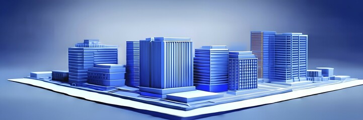 Three dimensional rendering of a model of a city with skyscrapers, AI generated