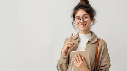 Poster - a woman in glasses holding a book