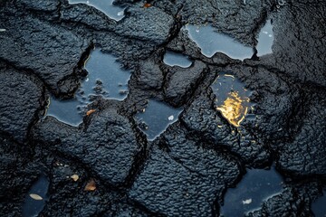 Wall Mural - a black and white street with water and oil