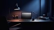 © Iona - A moody nighttime desk scene with a glowing laptop and black lamp, offering a serene yet focused atmosphere for late-night work.