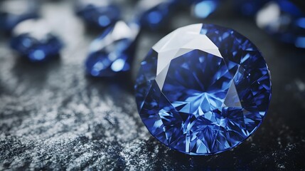 A stunning close-up view of a large, beautiful blue sapphire, highlighting its brilliant facets and deep, rich color