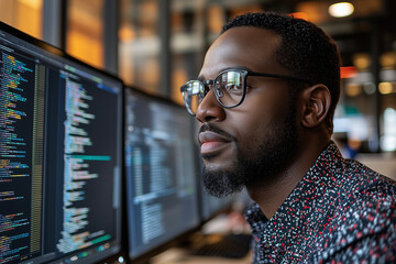 Focused Programmer Working on Code at Computer