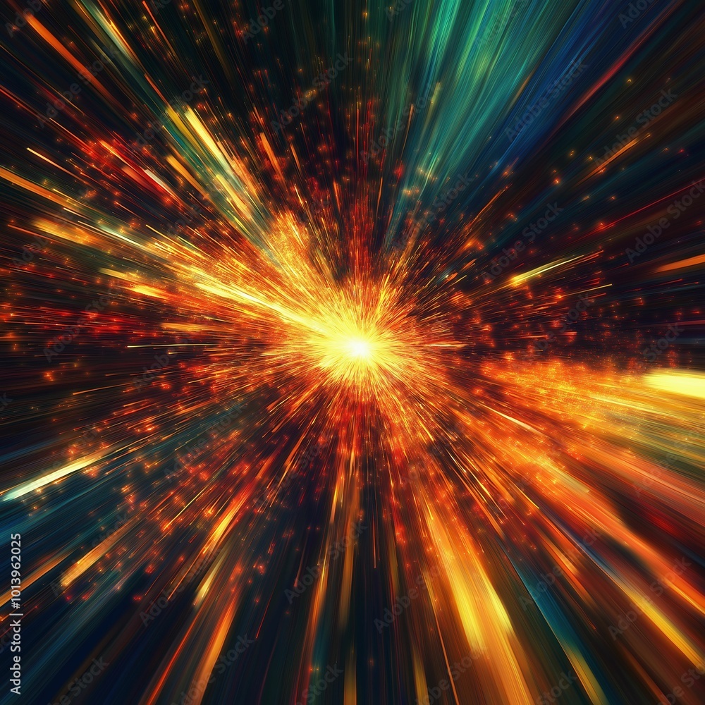 Cosmic explosion bursting with radiant light and colors in a dynamic ...
